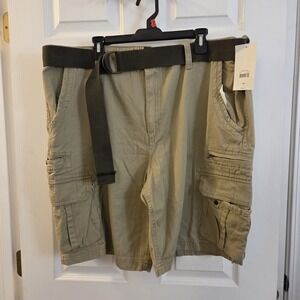 No Boundaries Cargo Shorts Men's 46 Sand Khaki Tan Flat Front 11" NWT pockets